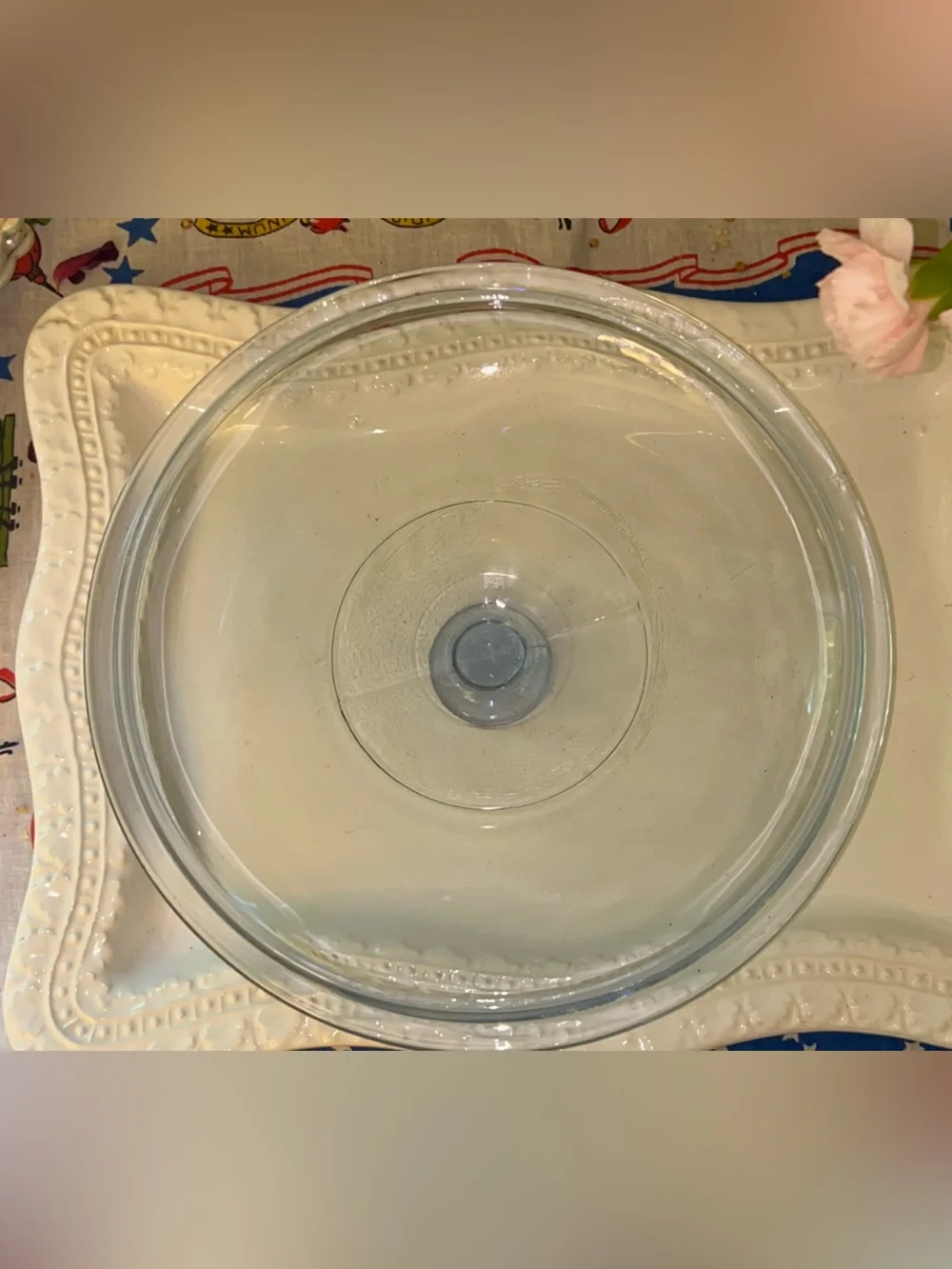 Vintage Clear Blue Glass Casserole Lid9.5in outer Diameter 8.5in inner diameter